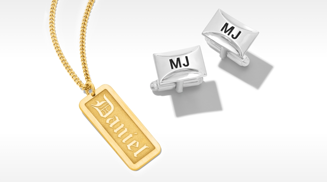 Men's Personalized Jewellery  - Make it unique with men's personalized jewellery and accessories like cuff links and tie bars. 