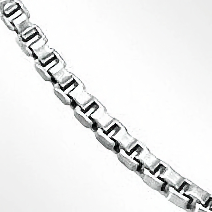 A unique look, the box chain features squared links instead of circles or ovals. These square links are connected together creating a smooth, continuous, square-shaped chain