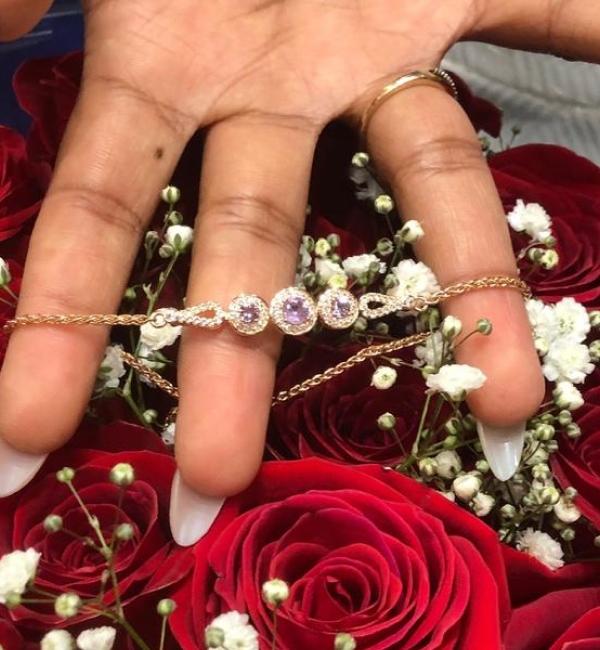 "I bought it for her graduation gift. It's aligned with her amethyst neclace."		