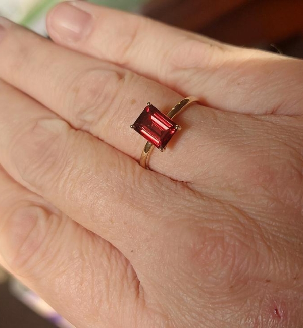 "I love my garnet ring! The cut and clarity of my garnet is so pretty. It really is the perfect size for regular wear."		