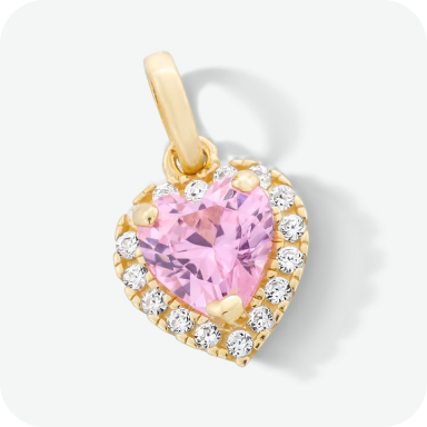 10K Gold Pink CZ Heart Charm